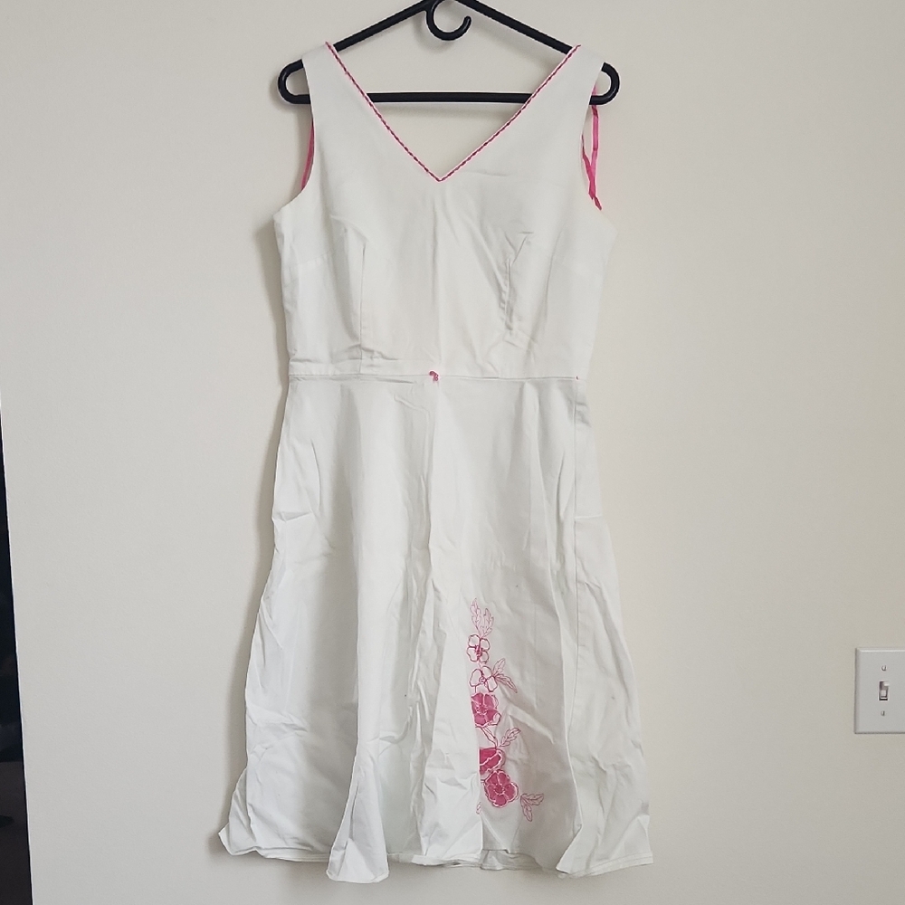 Dressbarn White Dress with Pink Floral Pattern